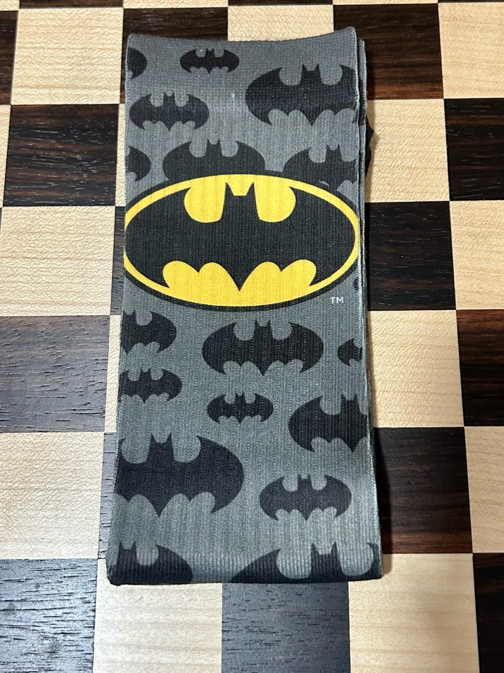 Classic Batman Logo Gray Tie with Yellow Emblem New without tags